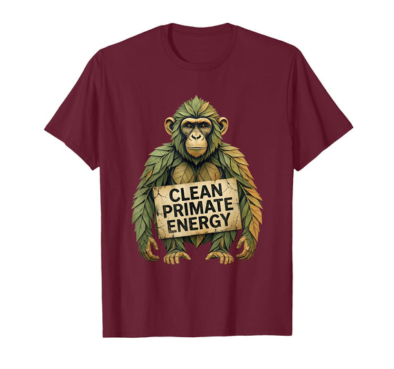 Mademark Clean Primate Energy Monkey Sober Men Design T-Shirt - Men - Burgundy