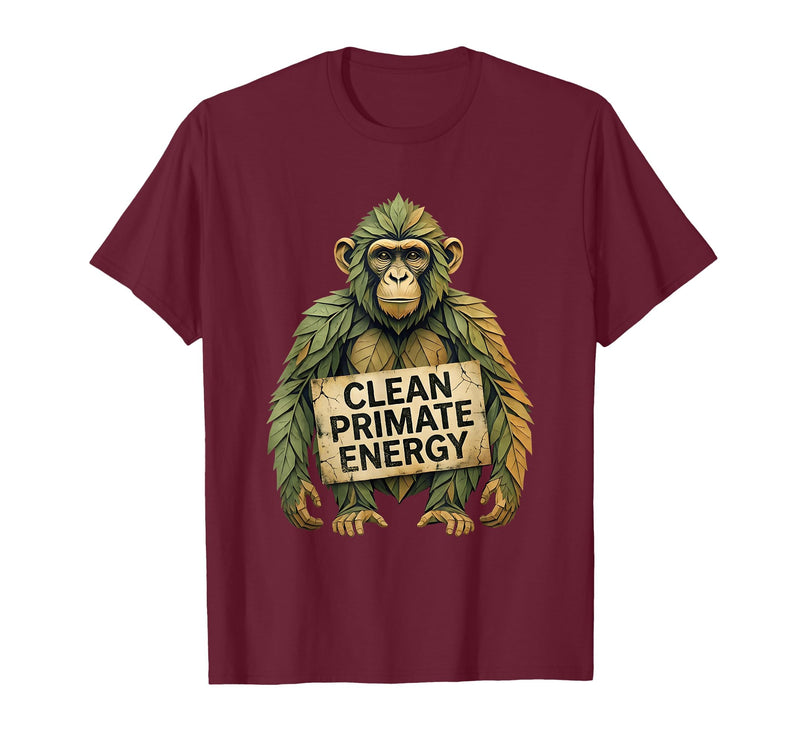 Mademark Clean Primate Energy Monkey Sober Men Design T-Shirt - Men - Burgundy