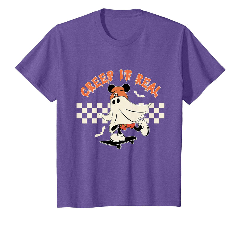 Halloween Creep it Real Vintage Ghost CKTEE2 Vintage Halloween Creep It Real Mouse Ghost Boy Fall Season T-Shirt - Purple