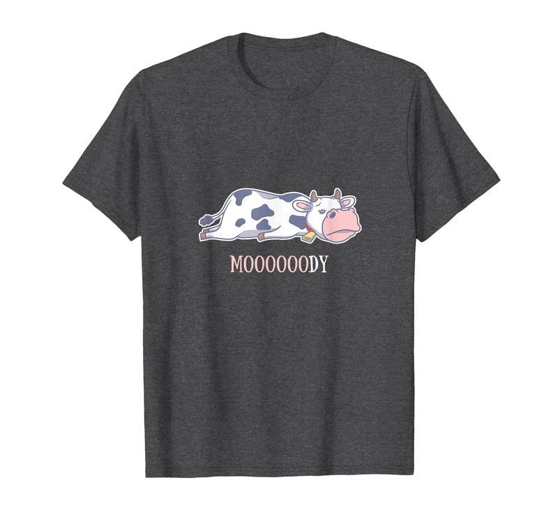 Bad Mood Sleeping Cow Tee Moooody Cow Beef Milk Farm Animals T-Shirt - Dark Heather Grey