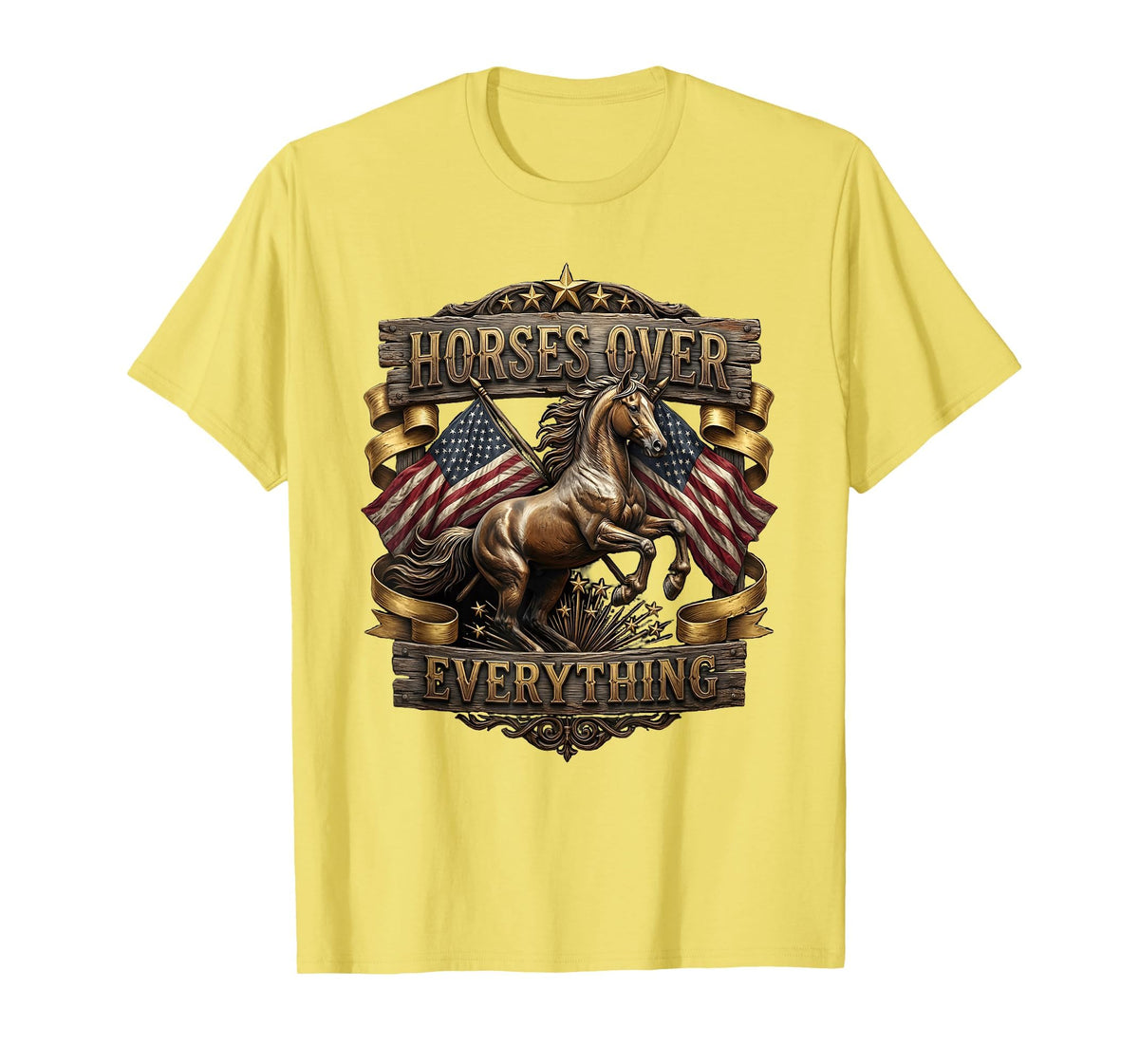 Mademark Horses Over Everything Equestrian Design T-Shirt - Men - Lemon Yellow