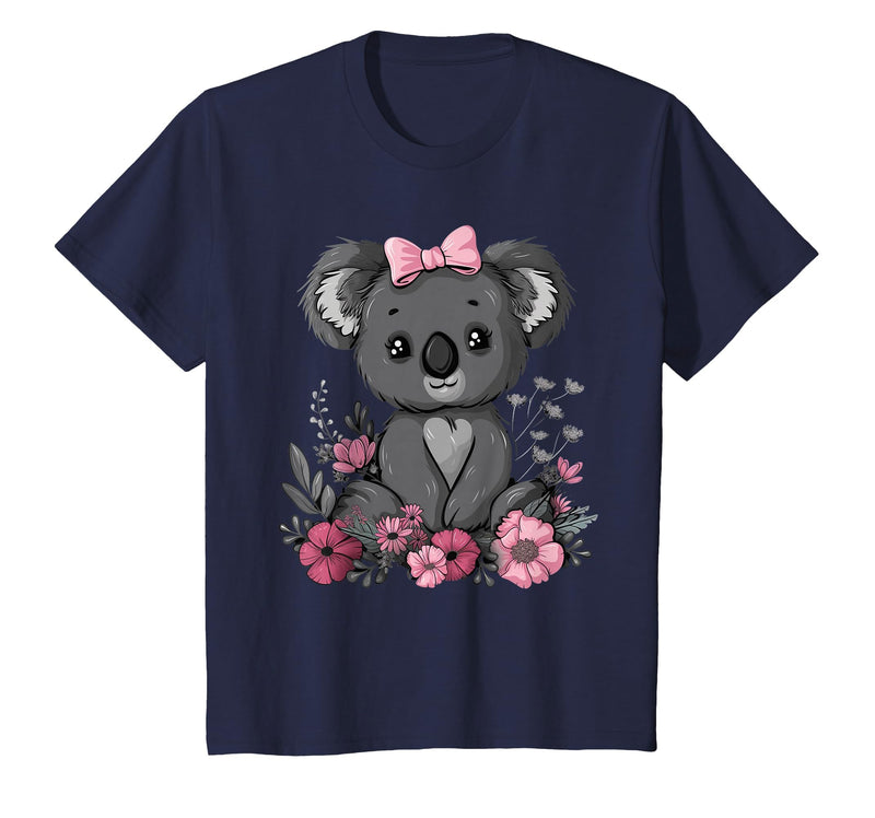 We Love Koalas - Kids Apparel Co. Koala Kawaii Koala Bear Pink Bow Flowers Girls Kids T-Shirt - Navy Blue