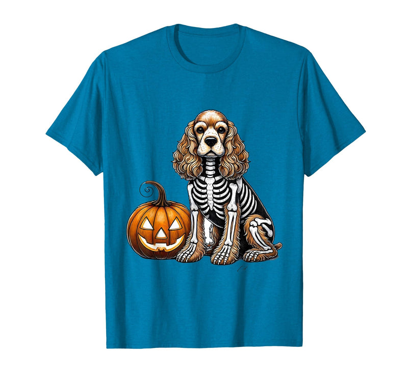 Spooky Cocker Spaniel Skeleton Costumes Halloween Cocker Spaniel Skeleton Jack O Lantern Funny Dog Halloween T-Shirt -