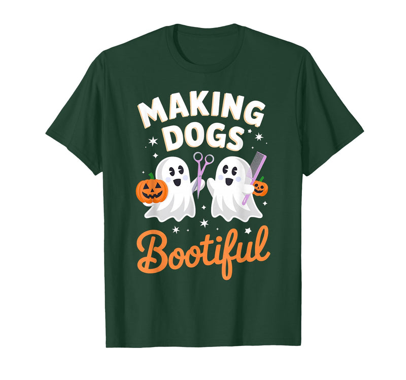 Dog Lover Spooky Grooming Groomer Attire Pet Groomer Funny Halloween Making Dogs Bootiful T-Shirt - Dark Green