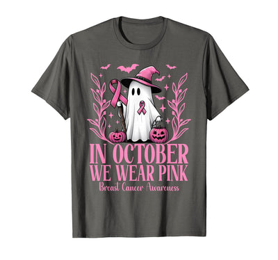 Arich.Tee's Breast Cancer Awareness Ghost in October We Wear Pink Breast Cancer Witch Ghost Halloween T-Shirt