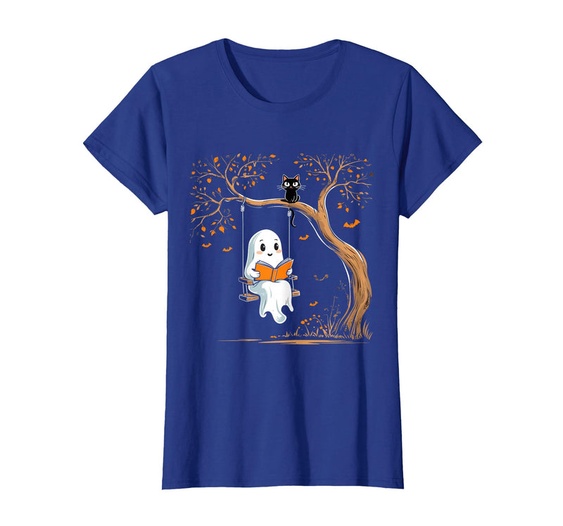 Halloween Ghost Swing Reading Vintage Ghost Swing Reading Book Swinging Halloween Costume T-Shirt - Royal Blue