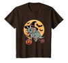 Triceratops Lover Dino Halloween Party Wear Triceratops Witch Hat Pumpkin Halloween Costume Men Women T-Shirt - Brown