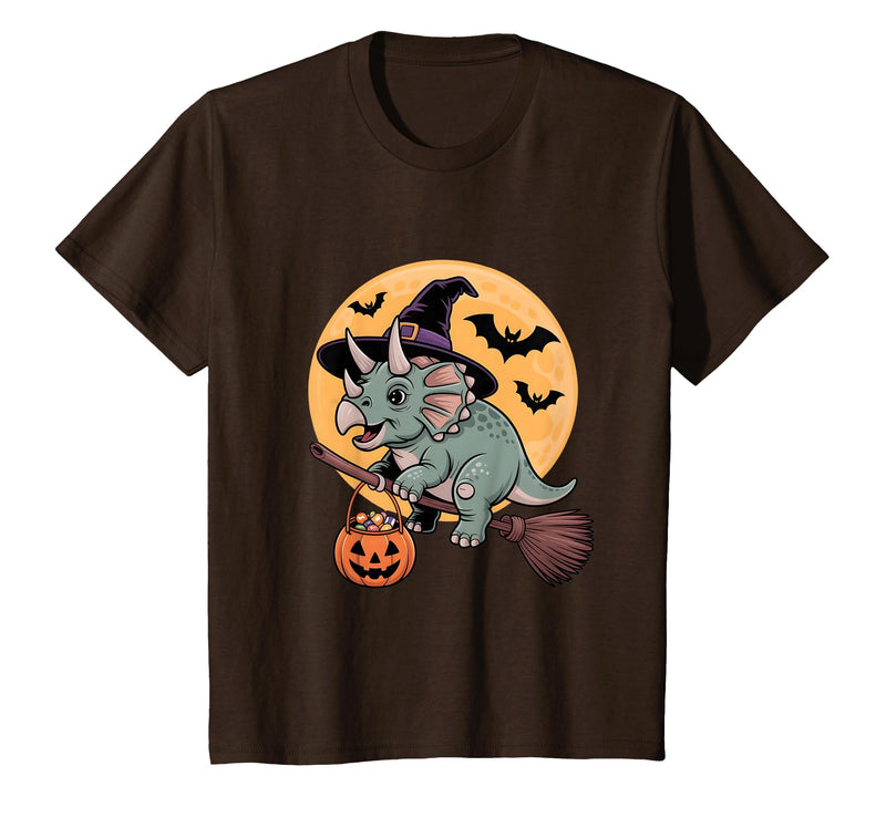 Triceratops Lover Dino Halloween Party Wear Triceratops Witch Hat Pumpkin Halloween Costume Men Women T-Shirt - Brown