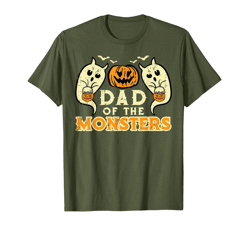 Mens Halloween Shirts For Dad Daddy Papa Men Halloween Dad of Monsters Funny Family Costume Papa Daddy T-Shirt - Olive Green