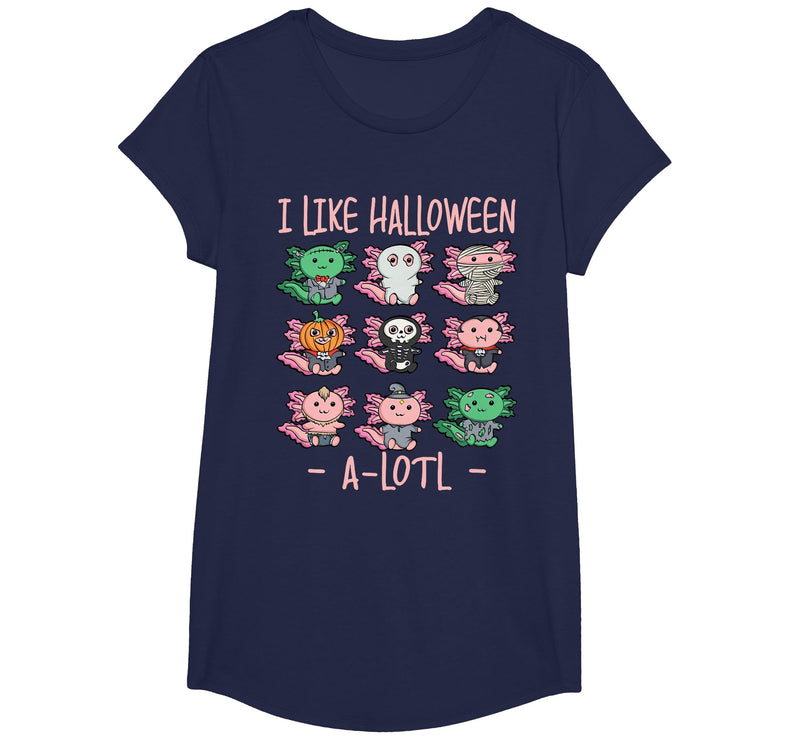 Cute Halloween Axolotl Scary Costumes Apparel Co Funny Axolotl I Like Halloween A-Lotl Axolotl Halloween T-Shirt - Navy Blue