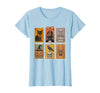 Halloween Stamp Cute Ghost Cute Fall Apparel Vintage Halloween Stamp Cute Ghost Pumpkin Cat Retro Fall T-Shirt - Baby Blue