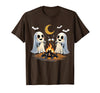 Halloween Tees and Spooky Ghosts Designs Ghosts Roasting Marshmallows Halloween Night Cute Novelty T-Shirt - Brown