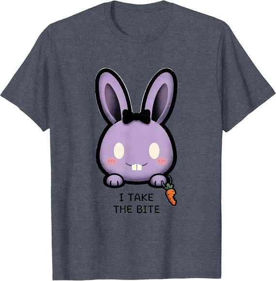 I Take The Bite Pastel Goth Kawaii Bunny Rabbit Humor T-Shirt - Heather Blue
