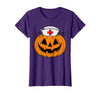 Halloween Tees for Women Men Kids Funny Pumpkin Nurse Scary Halloween Costume RN CNA ICU Women T-Shirt - Purple