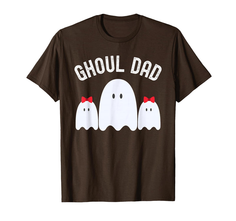 Ghoul Dad, Halloween Daddy Ghost Father of Two Ghost Girls T-Shirt - Brown