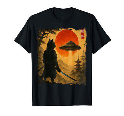 Samurai Retro Graphic Art Cat Ninja Alien Vintage Japanese Art Samurai Ukiyo-e Cat T-Shirt