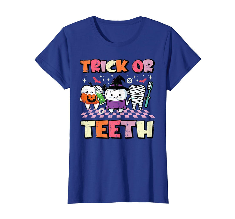Halloween Shirts For Women Men Kids Boys Girls Halloween Dentist Trick Or Teeth Dental Costume Men Women T-Shirt - Royal Blue