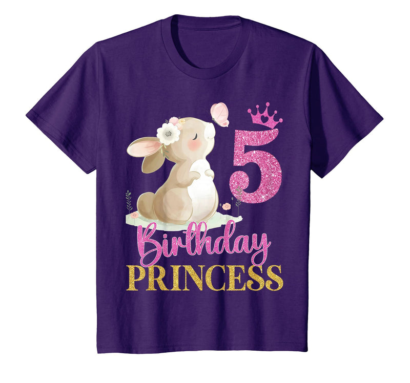 Kids 5th Birthday Rabbit Princess Girl Bunny 5 Years Old T-Shirt in Purple