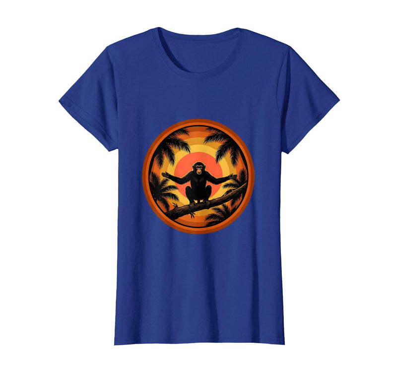 Mademark Monkey Silhouette Tropical Sunset Graphic T-Shirt - Women - Royal Blue