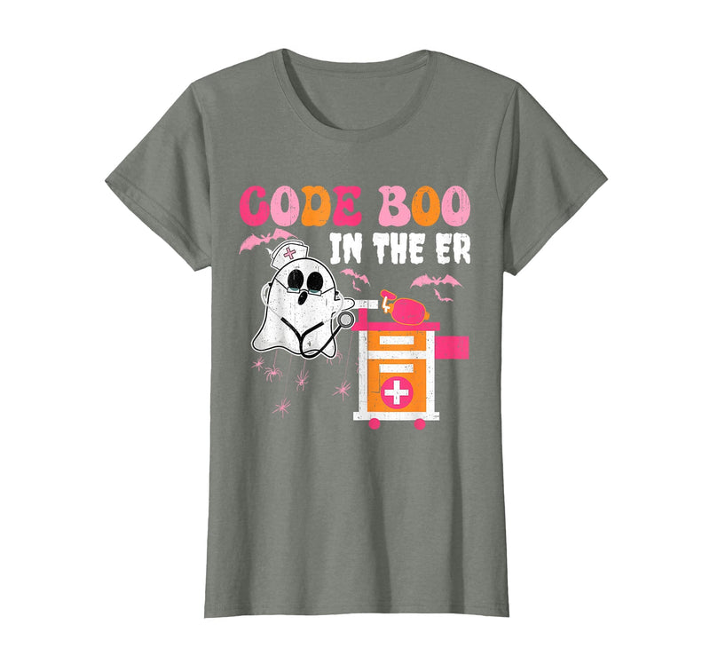 Cod Boo In The Er Halloween ER Costume Code Boo in The ER Nurse Crew Ghost T-Shirt - Olive Heather