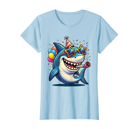 Mademark 5th Birthday Shark Party Sunglasses Grinning Cool T-Shirt - Baby Blue