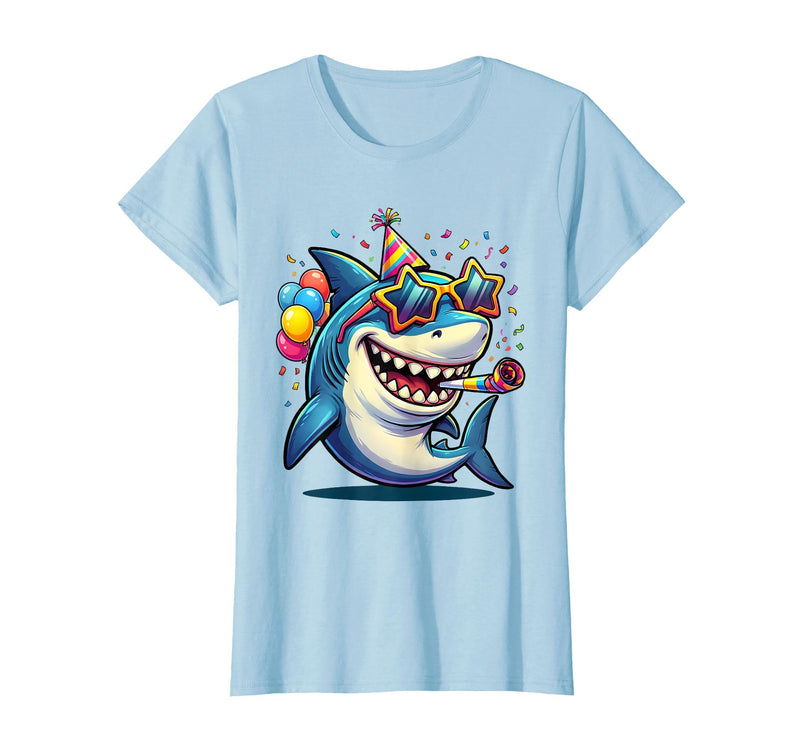 Mademark 5th Birthday Shark Party Sunglasses Grinning Cool T-Shirt - Baby Blue