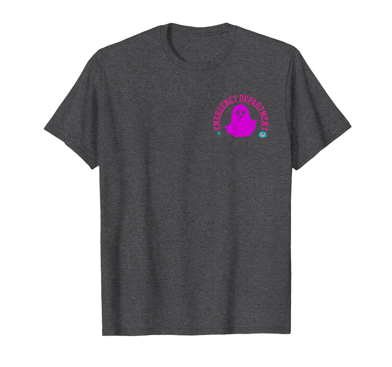 ER Nurse Halloween Pumpkin Emergency Department Spooky Emergency Department Ghost ER Nurse Halloween T-Shirt - Dark Heather