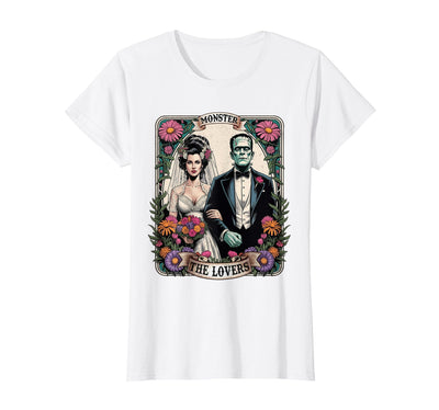 The Lovers Tarot Card Spooky Halloween Women Men The Monster Frankenstein and Bride The Lovers Tarot Card T-Shirt