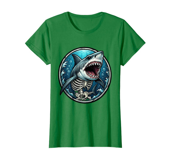 Mademark Glowing Skeleton Shark Deep Sea Illustration T-Shirt - Kelly Green