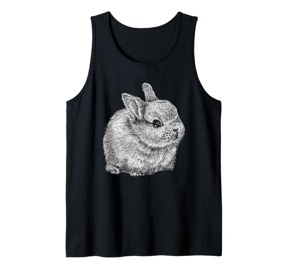 Netherland Dwarf Bunny Rabbit Drawing Tank Top in Black