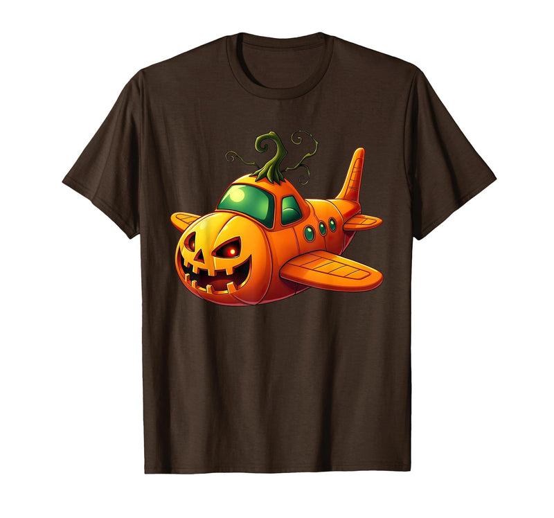 Funny Halloween Airplane Costume for Kid Boy Funny Airplane Pumpkin Pilot Lovers Halloween Mens Boys Kids T-Shirt - Brown