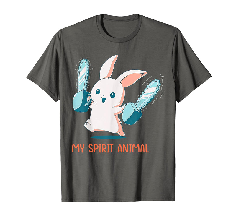 My Spirit Animal Cute Rabbit with Chainsaw T-Shirt in Asphalt Grey