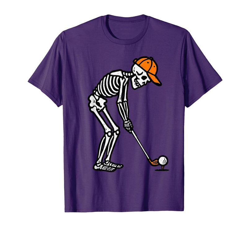 Halloween Tees for Women Men Kids Skeleton Golf Halloween Golfer Costume Dad Mens Boys Kids T-Shirt - Purple