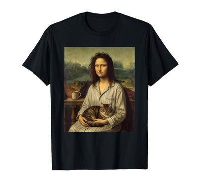 Funny Mom Cat Art Parody Designs Mona Lisa Cat Mom Pajamas Funny Art Parody Coffee Tea T-Shirt