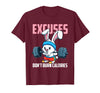 Excuses Don't Burn Calories Rabbit Fitness Gym Bunny T-Shirt in Burgundy
