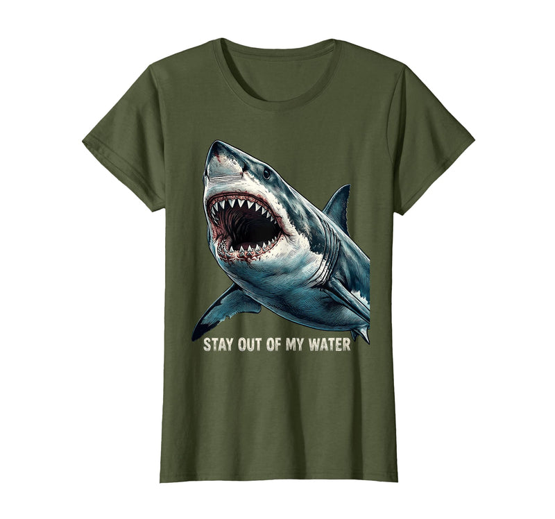 Mademark Stay Out of My Water Mens Shark Design T-Shirt - Olive Green