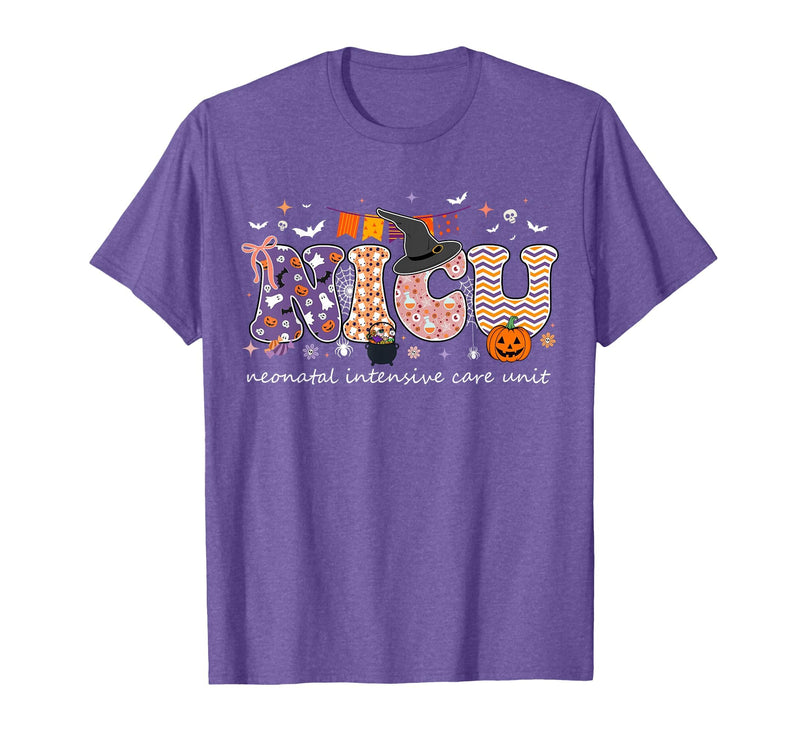 Halloween NICU Nurse Neonatal Intensive Care Neonatal Intensive Care Unit Coquette NICU Nurse Halloween T-Shirt - Purple