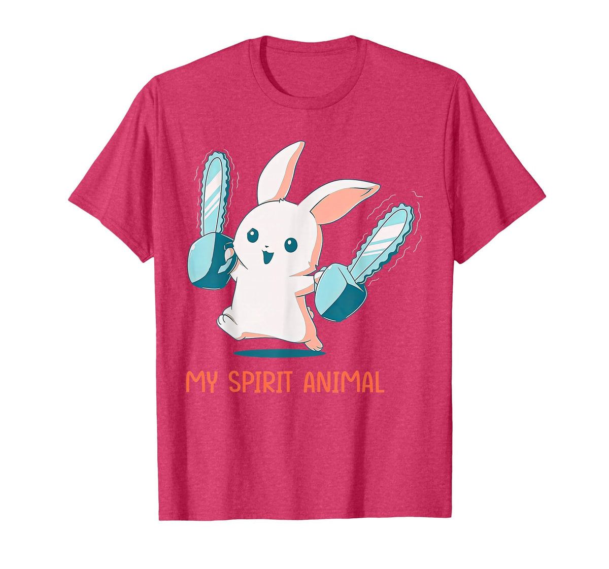 My Spirit Animal Cute Rabbit with Chainsaw T-Shirt in Red Heather