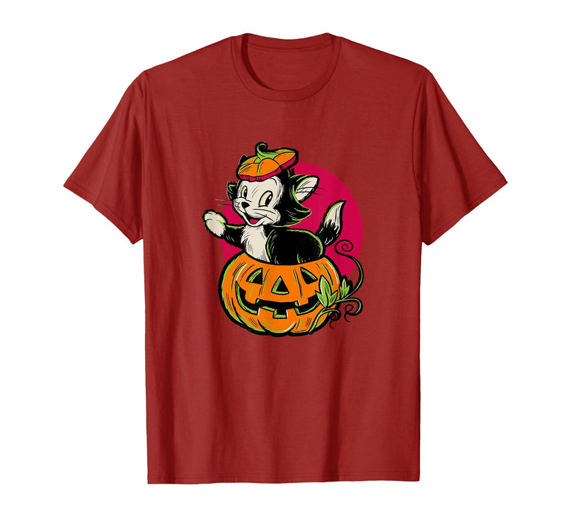 Disney Pinocchio Halloween Figaro Inside A Pumpkin Retro T-Shirt - Cranberry Red
