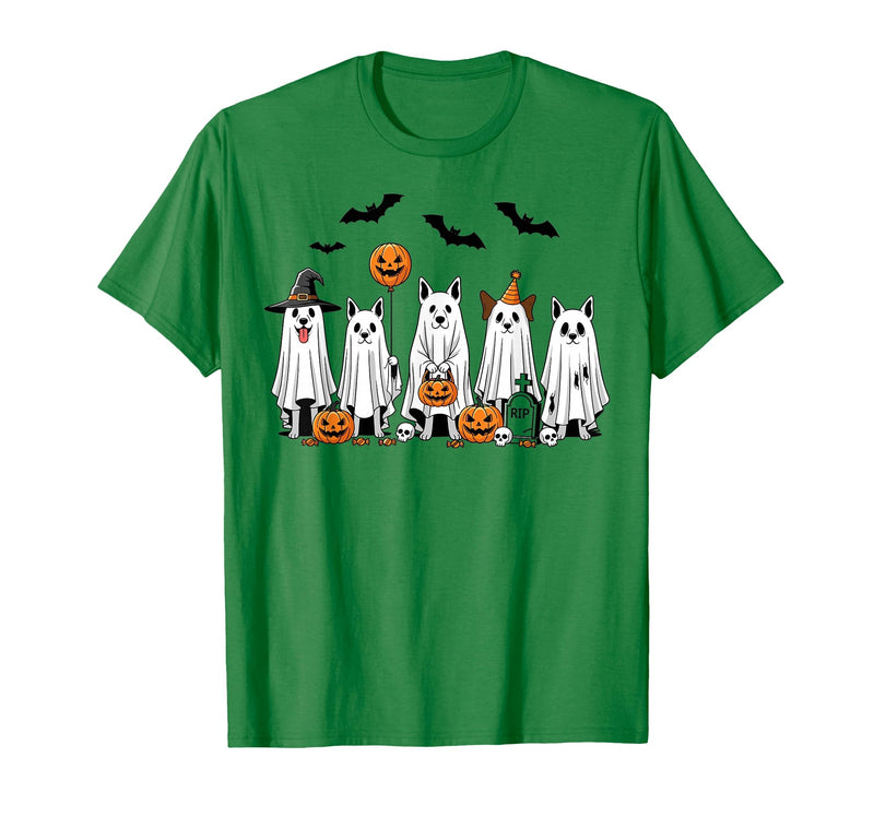 Spooky Dog Lovers Haunted Halloween Designs Halloween Ghost Dogs Pumpkin Candy Party Costume T-Shirt - Kelly Green