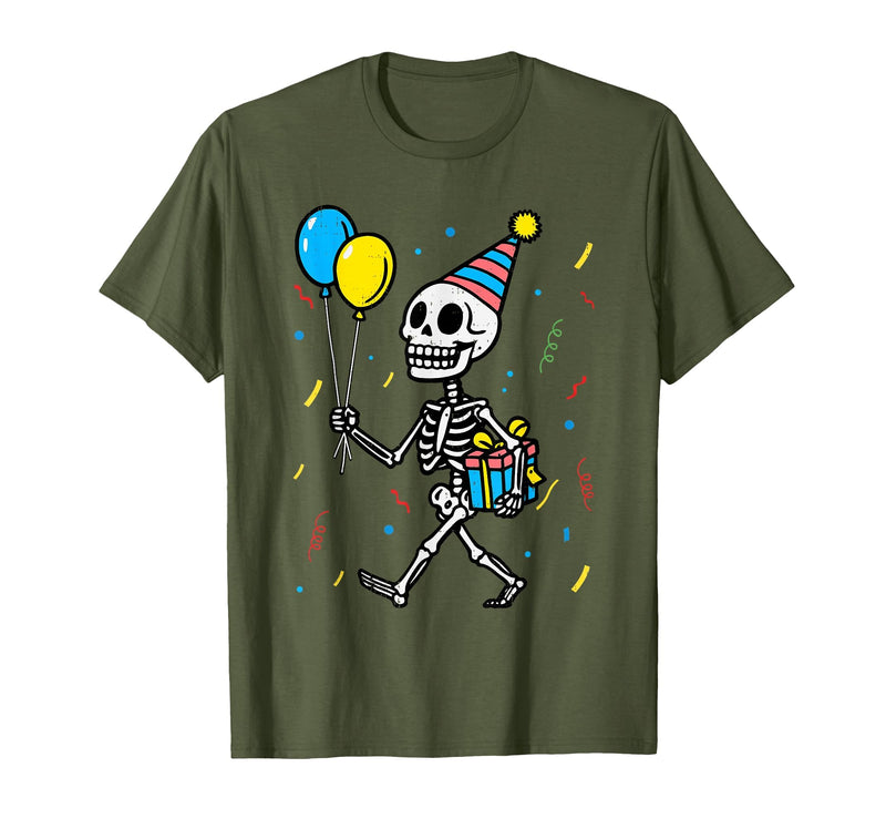 Halloween Tees for Women Men Kids Skeleton Birthday Halloween Costume Boys Teens Girls Kids T-Shirt - Olive Green
