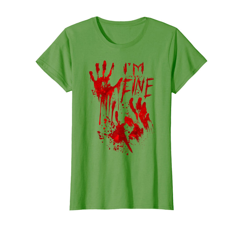 InGENIUS Halloween Shirts & Gifts I'm Fine Bloody Hand Blood Stained Splatter Funny Halloween T-Shirt - Grass Green
