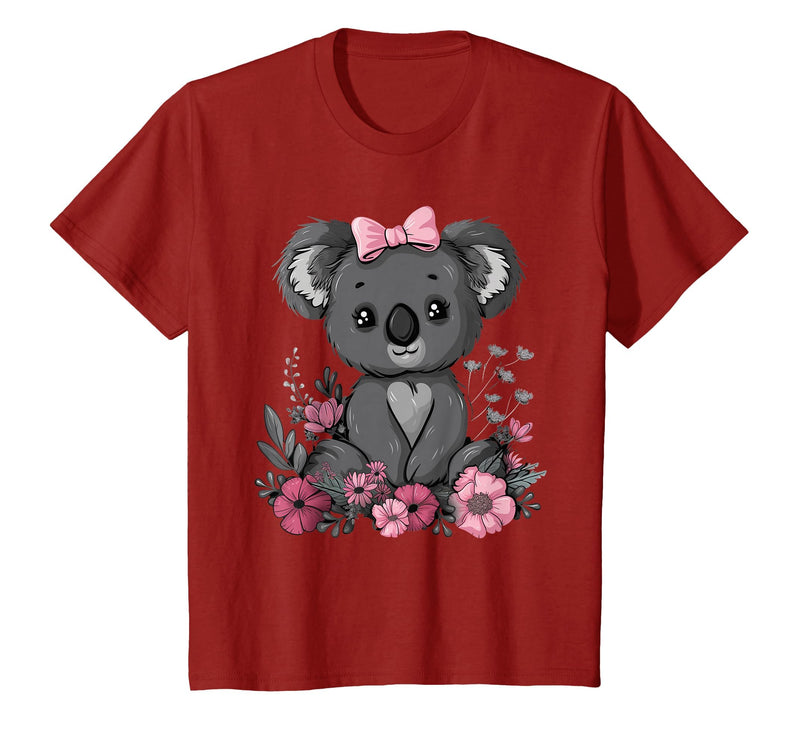 We Love Koalas - Kids Apparel Co. Koala Kawaii Koala Bear Pink Bow Flowers Girls Kids T-Shirt - Cranberry Red