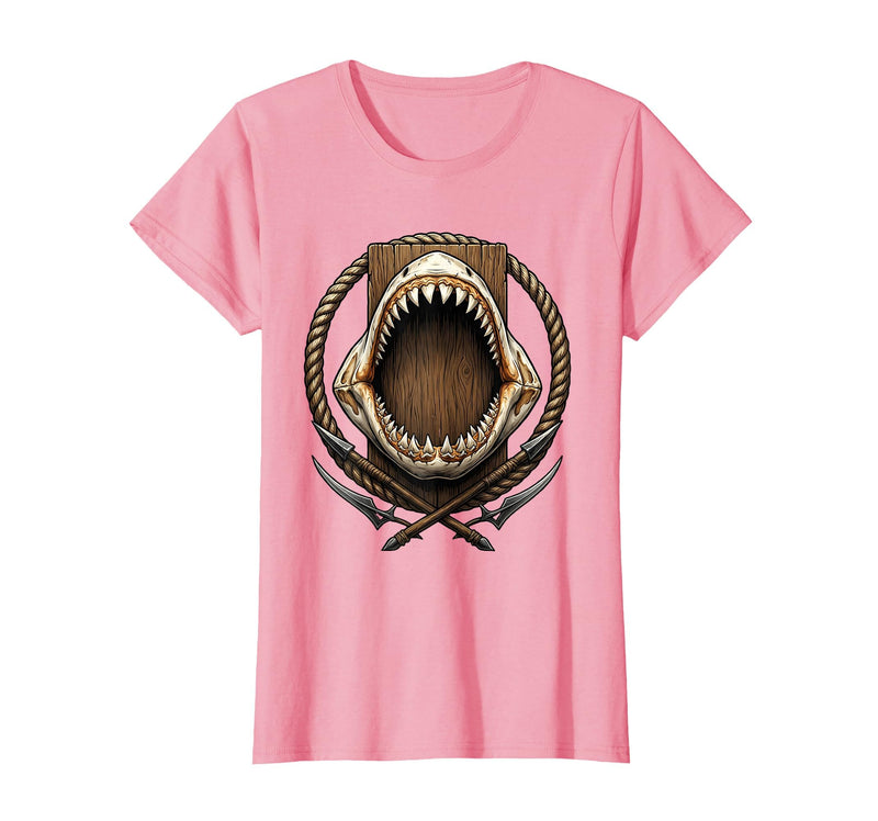 Mademark Shark Jaw Bones Mounted on Wooden Wall Art T-Shirt - Pink