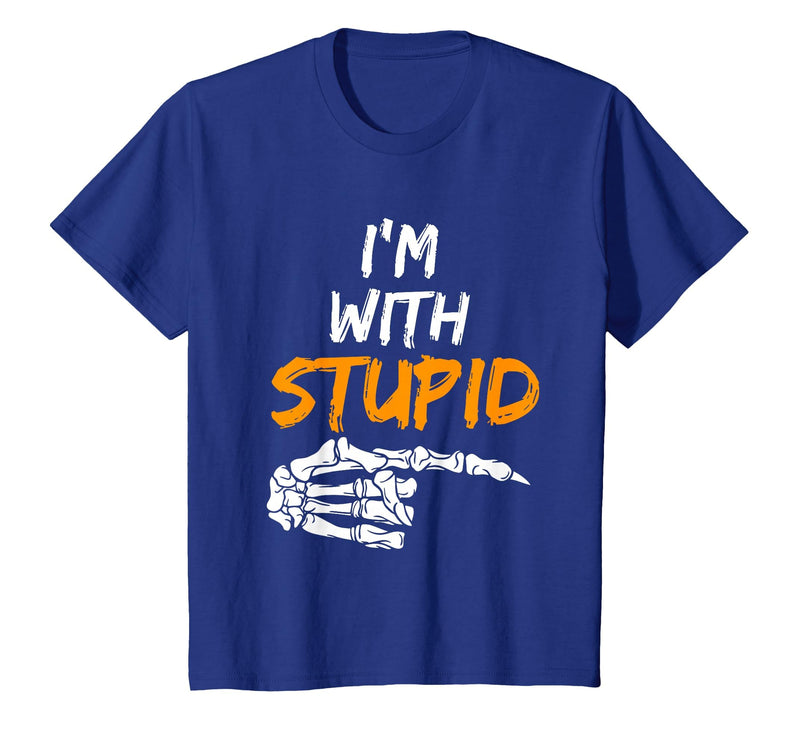 I'm With Stupid Shirts I'm with Stupid Skeleton Hand Pointing Right Funny Halloween T-Shirt - Royal Blue