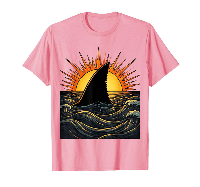 Mademark Shark Fin Silhouette Blazing Sunset Graphic T-Shirt - Red