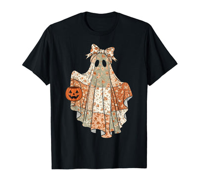Floral Ghost Patchwork Halloween Autumn Aesthetic Vintage Floral Ghost Patchwork Cute Halloween T-Shirt