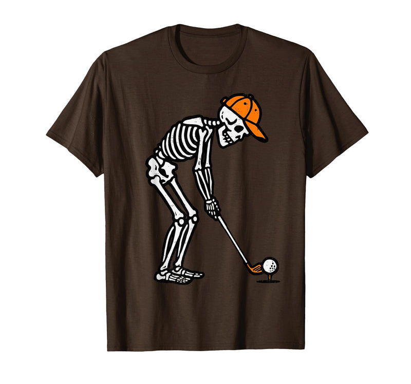Halloween Tees for Women Men Kids Skeleton Golf Halloween Golfer Costume Dad Mens Boys Kids T-Shirt - Brown