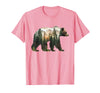 Bear Designs. Bear Forest Mountains Trees Nature Sunset Outdoor Graphic T-Shirt - Pink