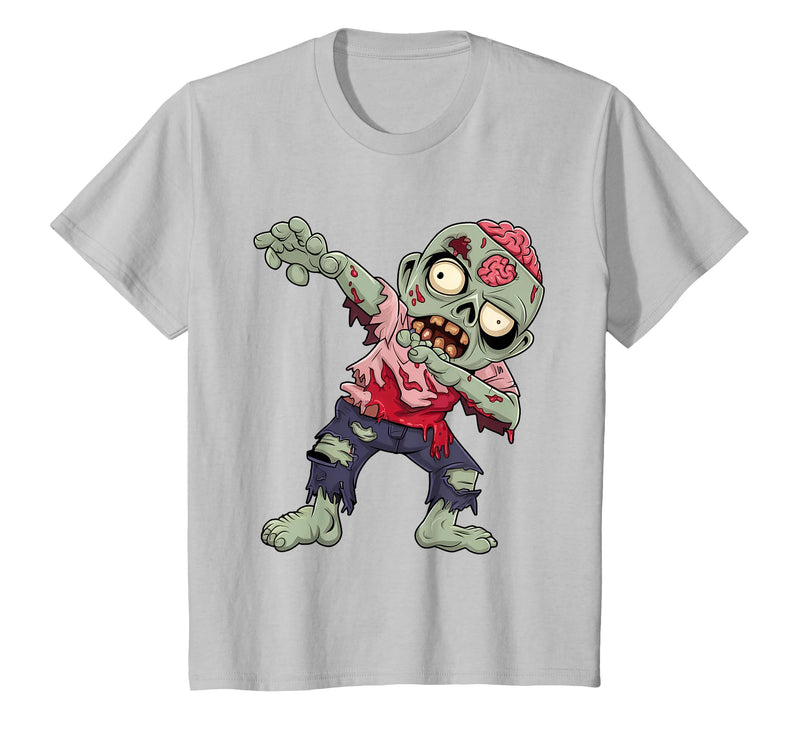 Halloween Shirts Women Men Kids Dabbing Zombie Brain Halloween Scary Dab Dance Boys Teen Men T-Shirt - Silver Grey